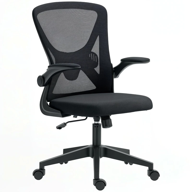 Vinsetto Ergonomic Mesh Office Chair with 90° Flip-up Armrests and Lumbar Support, Height Adjustable Computer Chair with Swivel Wheels, Black