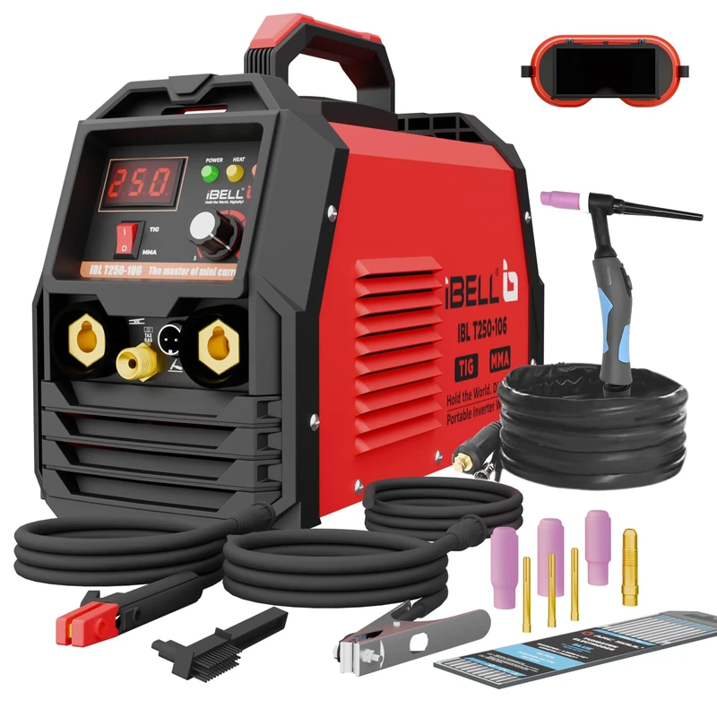 iBELL TIG/MMA Welding Machine, 250A, 220V, Inverter IGBT, Anti Stick, with 10nos Tungsten Rods & All Accessories Included - 1 Year Warranty