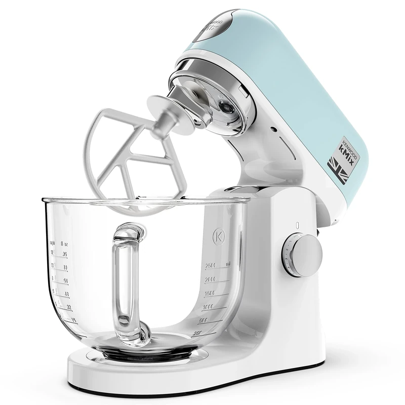 Kenwood KMX754APB Stand Mixer for Baking, Stylish Kitchen Mixer with K-beater, Dough Hook and Whisk, 5L Glass Bowl, Removable Splash Guard, 1000 W, Pastel Blue