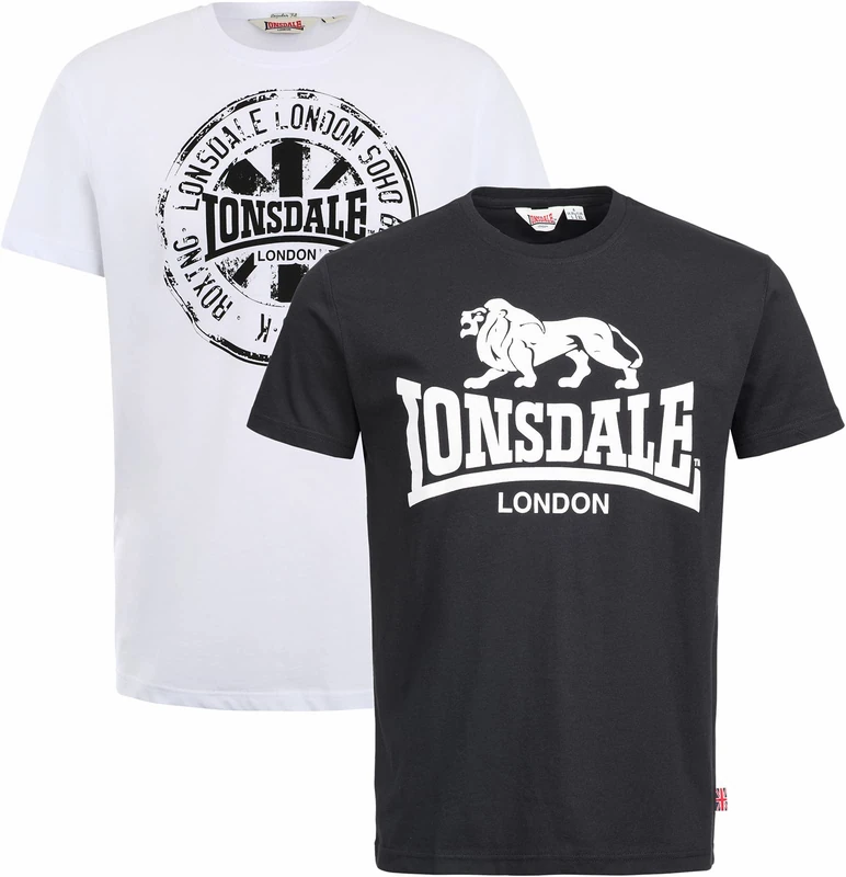 Lonsdale DILDAWN Men's T-Shirt Regular Fit Double Pack, Black/White, L