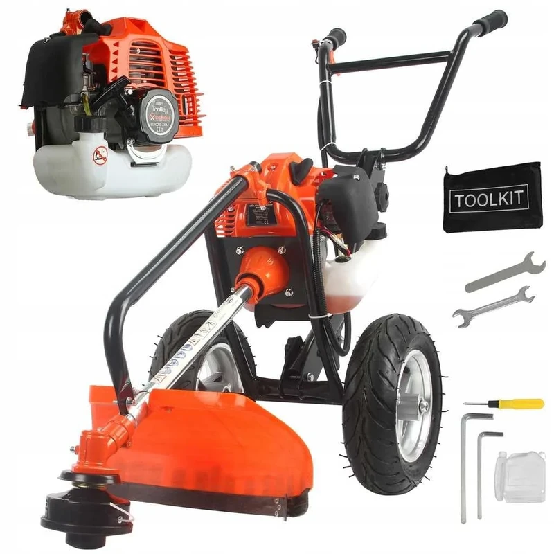 Marpol Petrol Brush Cutter with Push Wheels Internal combustion Engine Power 2CV Petrol Mixture: Oil Trimmer Strimmer Lawn Mower Lawn Mower Lawn Mower
