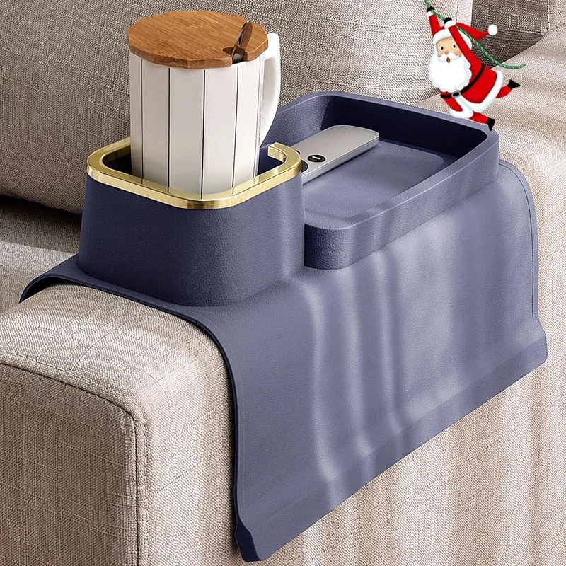 Elimiko Couch Cup Holder Tray, Silicone Anti-Spill and Anti-Slip Armrest Cup Holder Couch, Strong and Weighted Remote/Snacks/Cellphone/Earbuds, Gift for Mom, Dad, Grandma or Grandpa (Purplish Blue)