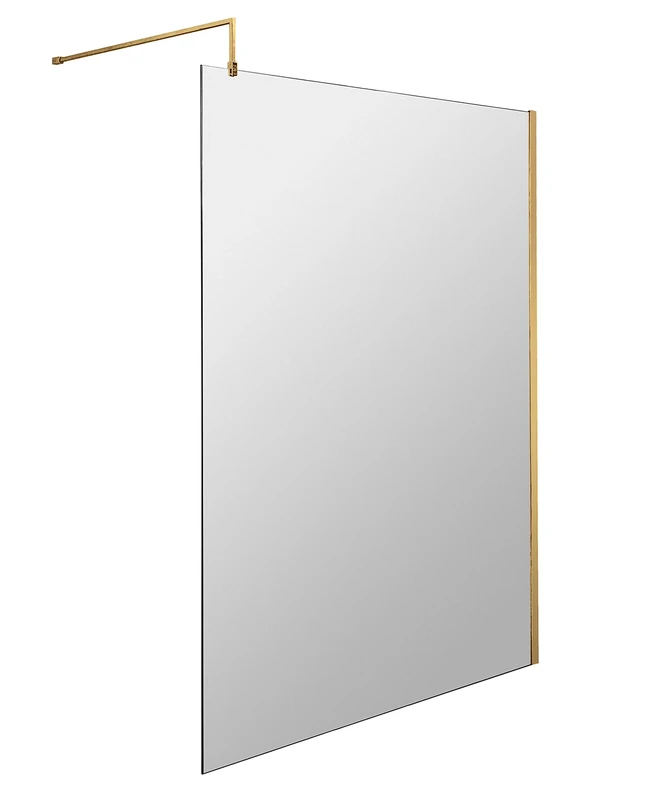 Hudson Reed WRSBB14 Modern Bathroom 'Shower Shield' Coated 8mm Toughened Safety Glass Wetroom Screen with Support Bar, 1400mm, Brushed Brass