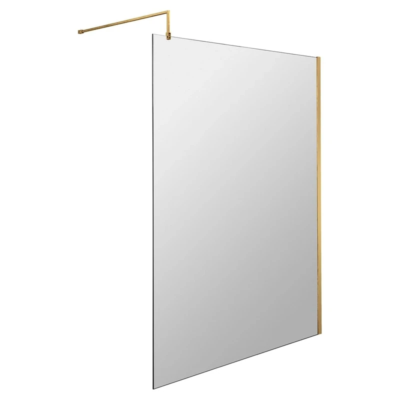 Hudson Reed WRSBB12 Modern Bathroom 'Shower Shield' Coated 8mm Toughened Safety Glass Wetroom Screen with Support Bar, 1200mm, Brushed Brass