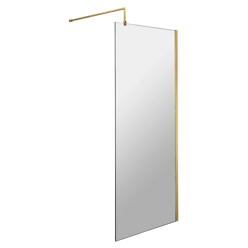 Hudson Reed WRSBB70 Modern Bathroom 'Shower Shield' Coated 8mm Toughened Safety Glass Wetroom Screen with Support Bar, 700mm, Brushed Brass