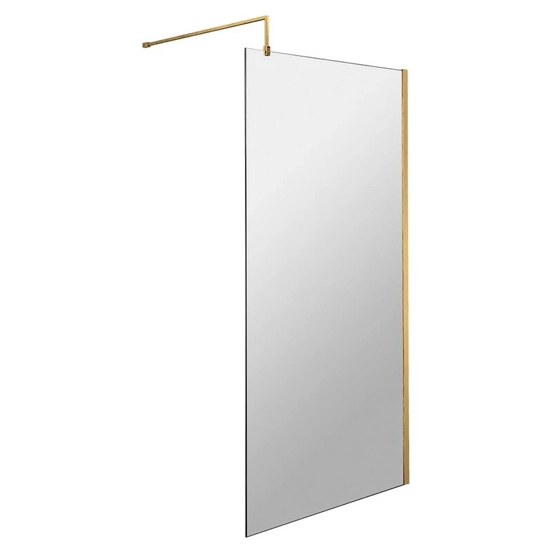 Hudson Reed WRSBB80 Modern Bathroom 'Shower Shield' Coated 8mm Toughened Safety Glass Wetroom Screen with Support Bar, 800mm, Brushed Brass