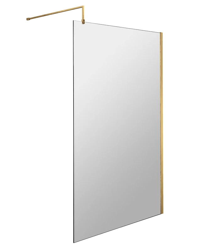 Hudson Reed WRSBB11 Modern Bathroom 'Shower Shield' Coated 8mm Toughened Safety Glass Wetroom Screen with Support Bar, 1100mm, Brushed Brass