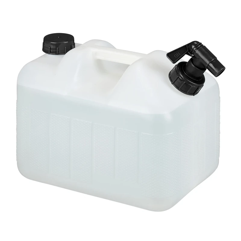 Relaxdays Water Canister with Tap, 10 litres, Camping Container, BPA-Free Plastic, Wide Opening, Handle, White/Black, 38x22x39 cm
