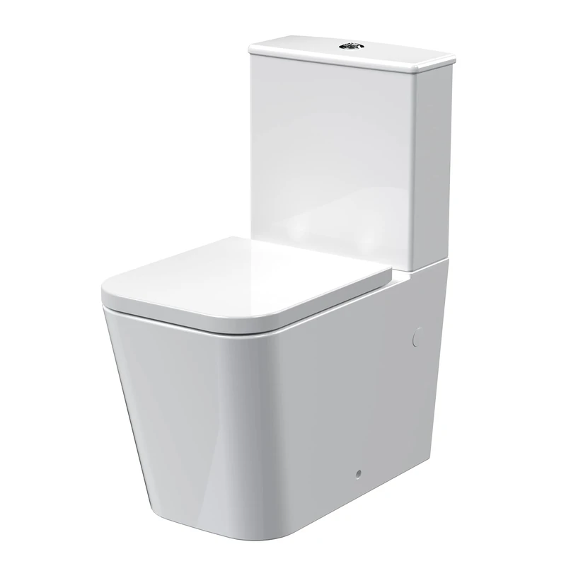 nuie NCG550 Ava Modern Bathroom Soft Square Flush to Wall Toilet Pan, Cistern and Seat Included, 375mm, White