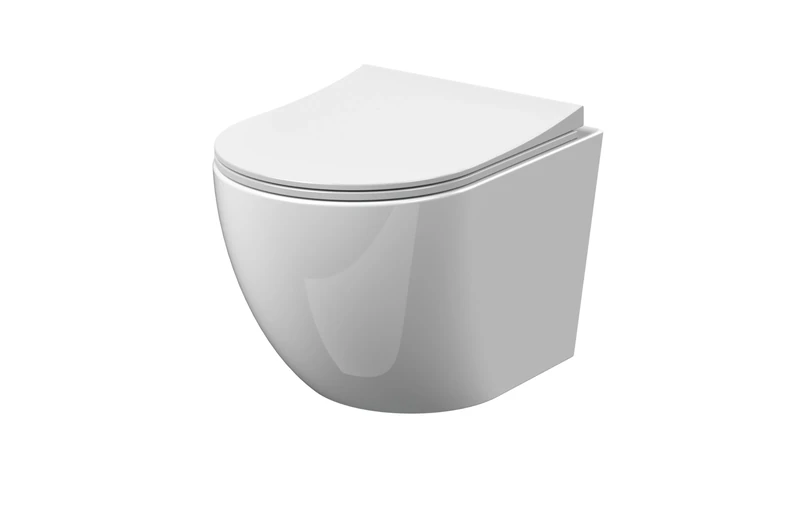 nuie NCG340 Freya | Modern Bathroom Wall Hung Round Rimless Toilet Pan and Soft Close Sandwich Seat Included, 360mm, White
