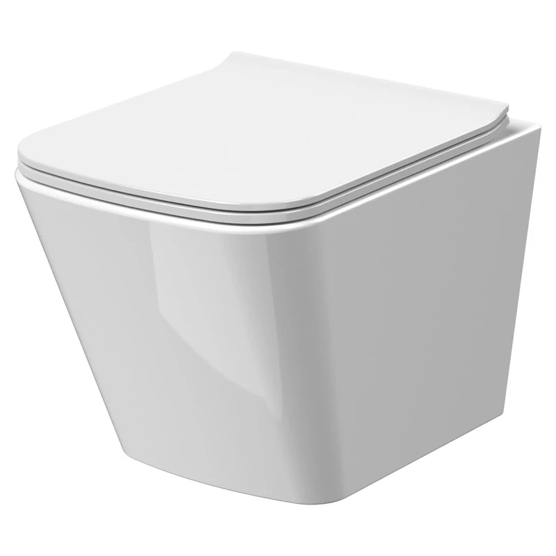 nuie NCG440 Ava | Modern Bathroom Wall Hung Square Toilet Pan and Soft Close Sandwich Seat Included, 350mm, White