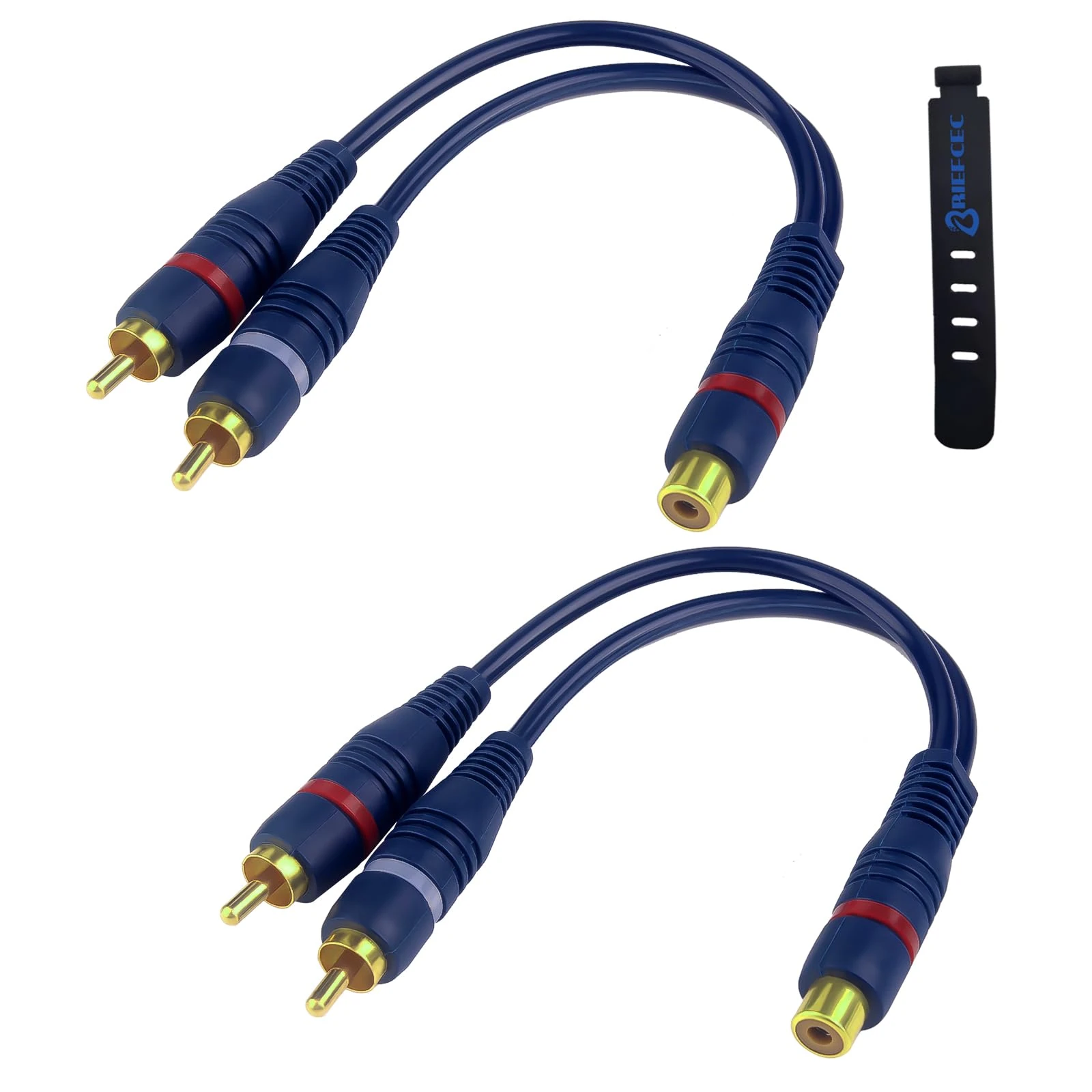 BRIEFCEC RCA Splitter Cable, 15cm Y AV Cable 1 RCA Female to 2 Male rca Extension Audio for Subwoofer, Speaker, AMP, Turntable, Receiver, Home Theater(2Pcs)