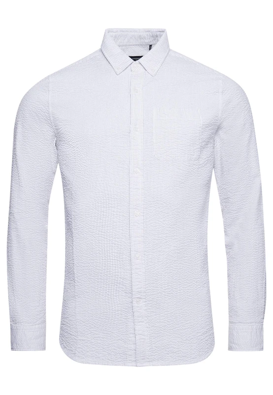 Superdry Shirt Seersucker LS Shirt Flat Grey Stripe 3XL Men, Flat Grey Stripe, 3XL