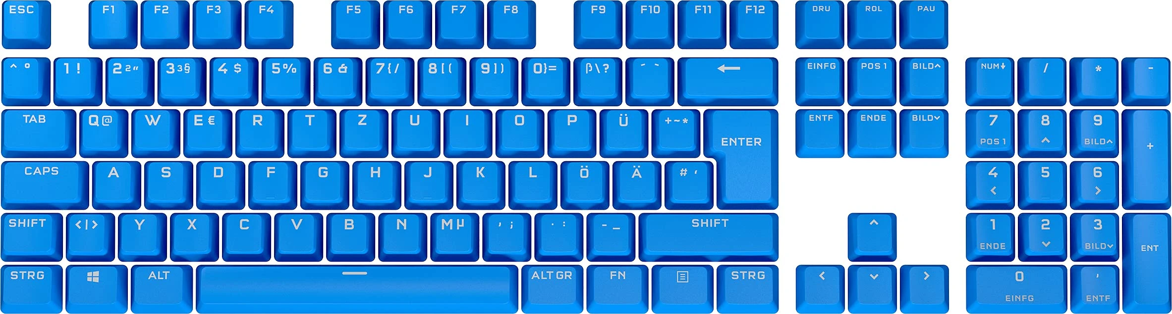 Corsair PBT DOUBLE-SHOT PRO Keycap MOD Kit (Double Shot PBT Keycaps, Standard Layout Bottom Row, Textured Finish, 1.5mm Wall Thickness, O-Ring Damper Included) ELGATO Blue with German Keys
