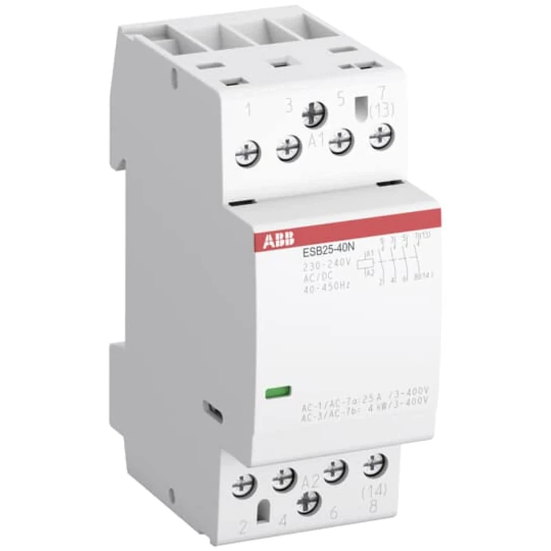 Installation Contactor, Model ESB25-20N-01, 2-Pole, 2-Main Contact, NO 24V, 25A, White, 6.5 x 3.6 x 8.5 cm (Reference: 1SAE231111R0120)