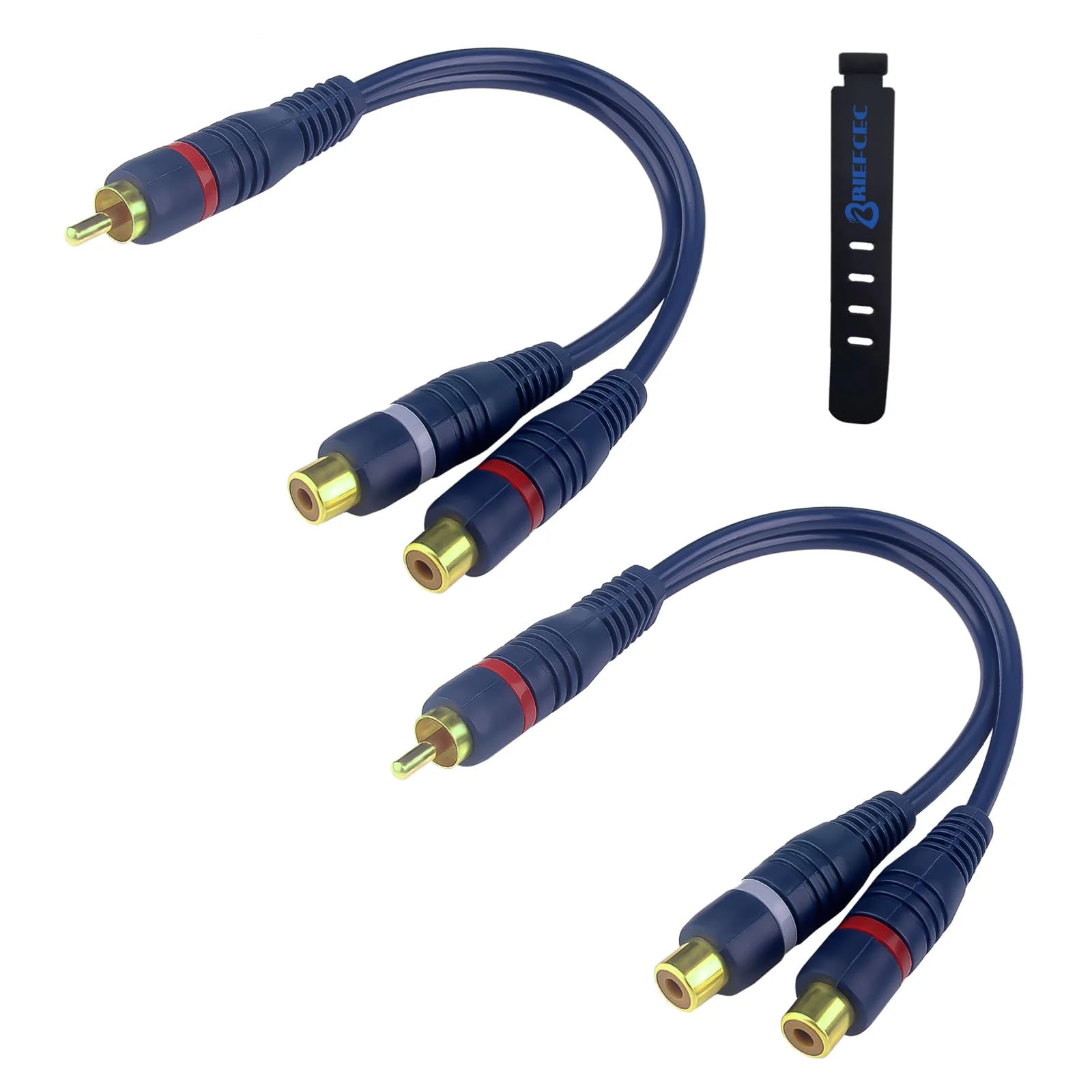 BRIEFCEC RCA Splitter Cable, 15cm rca Y Adapter 1 Male to 2 Female Extension Cable RCA to JACK for Subwoofer, Speaker, AMP, Turntable, Receiver, Home Theater(2Pcs, Blue)