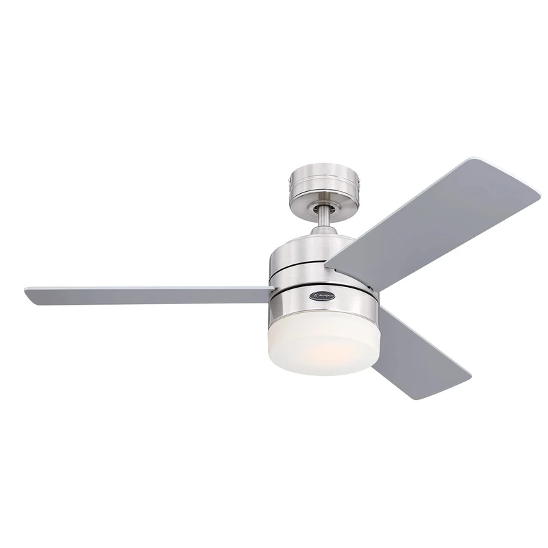Westinghouse Lighting 73060 Alta Vista, Modern LED Ceiling Fan with Light and Remote Control, 105 cm, Satin Chrome Finish, Opal Frosted Glass