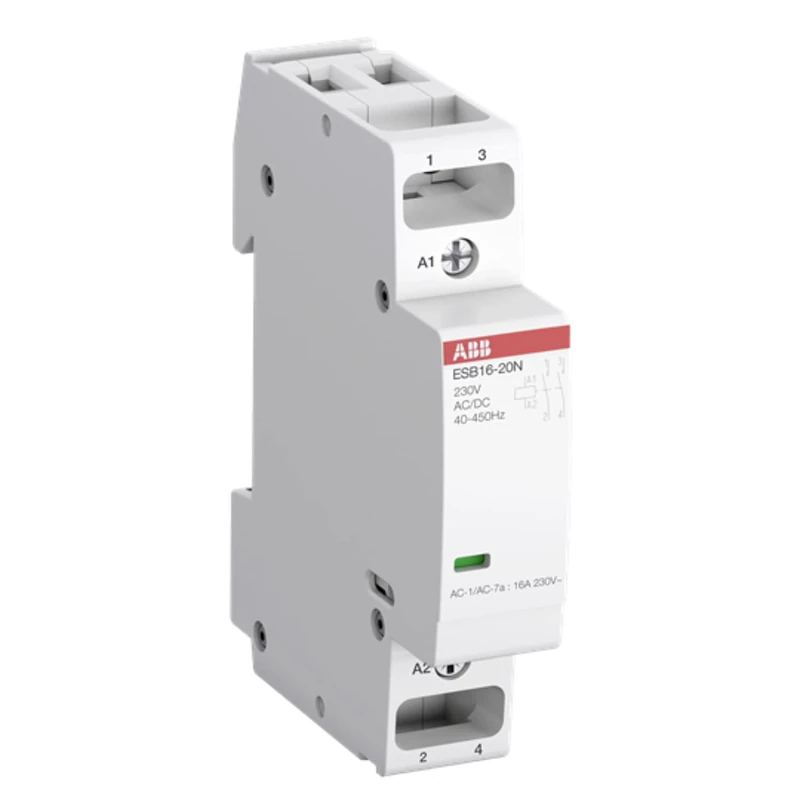 ABB Protecta Plus ESB16-11N-01 Installation Contactor • 16 A Rated Current • 1 NO 1 NC 2-Pole Modular Contactor • 24 V Control Voltage • DIN Rail Mount 18 mm Width • 1SBE111111R0111