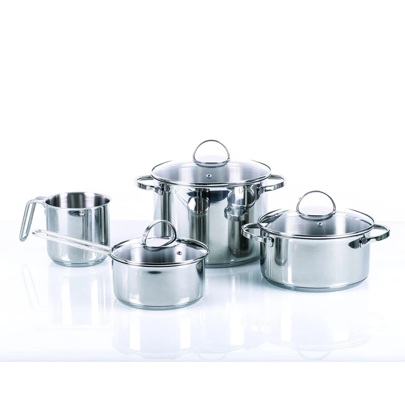 Moneta Allegro 7 Piece Stainless Steel Cookware Set of 7: Pot 22 cm, Case 2 m, 20 cm, Cass. 1 m. 16 cm, Milk Pan 12 cm, Lids 16 – 20 – 22 cm, for Each hob