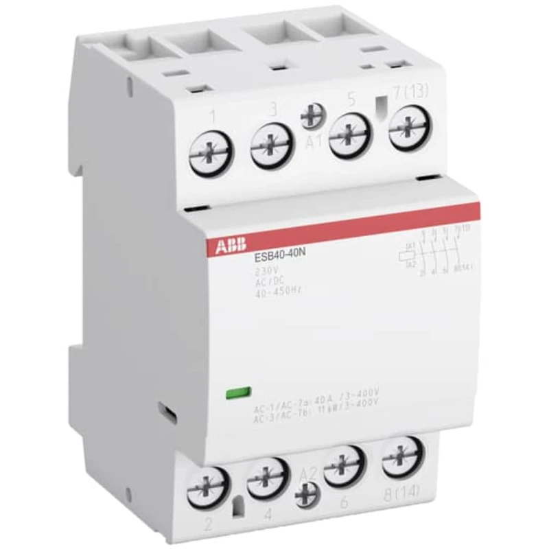 ABB Protecta Plus ESB40-20N-01 24V AC/DC Installation Contactor • 40 A Rated Current • 2 NO 2-Pole Modular Contactor • DIN Rail Mount 54 mm Width • 1SAE341111R0120