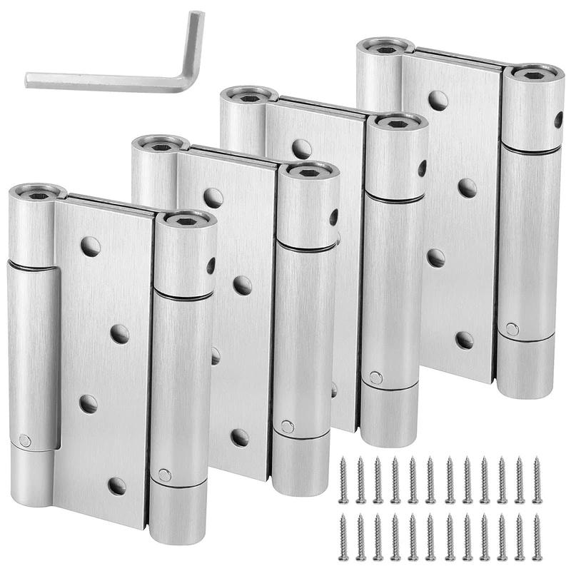 HOIGON 2 Pairs 4 Inch Double Action Spring Door Hinges, Heavy Duty Ball Bearing Self Closing Stainless Steel Double Action Spring Hinges with Screws and Adjusting Pin for Cafes, Bars, Saloons