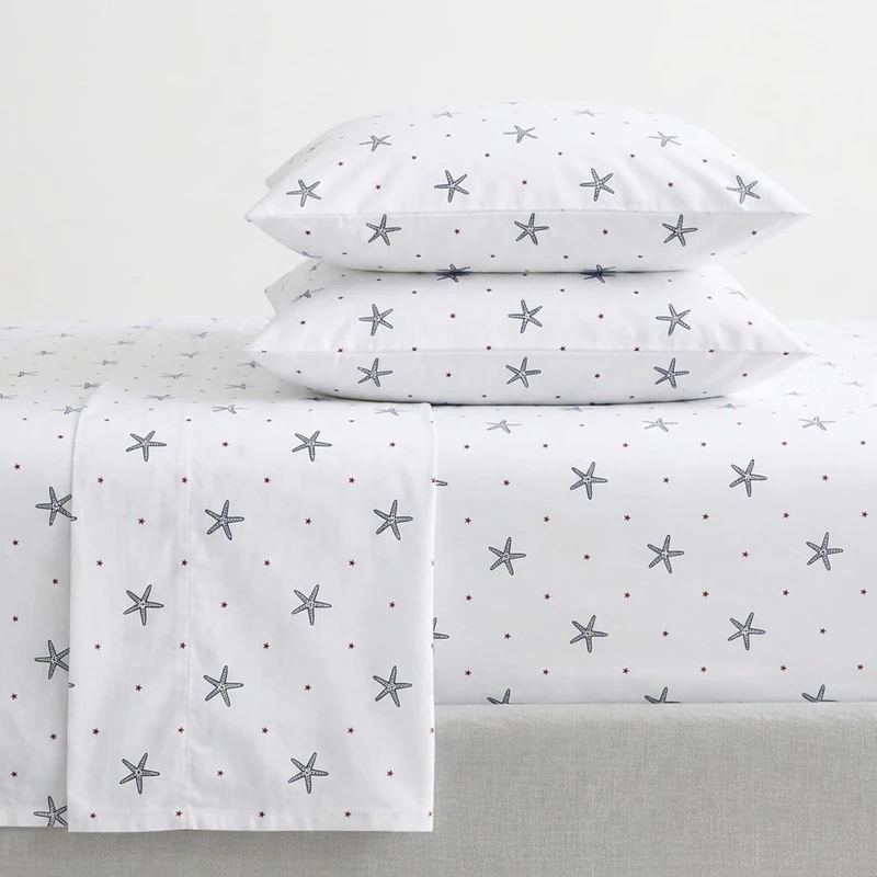 Nautica - Twin Sheet Set, Cotton Percale Bedding Set, Crisp & Cool, Lightweight & Breathable (Star Spangled Coastal Blue, Twin)