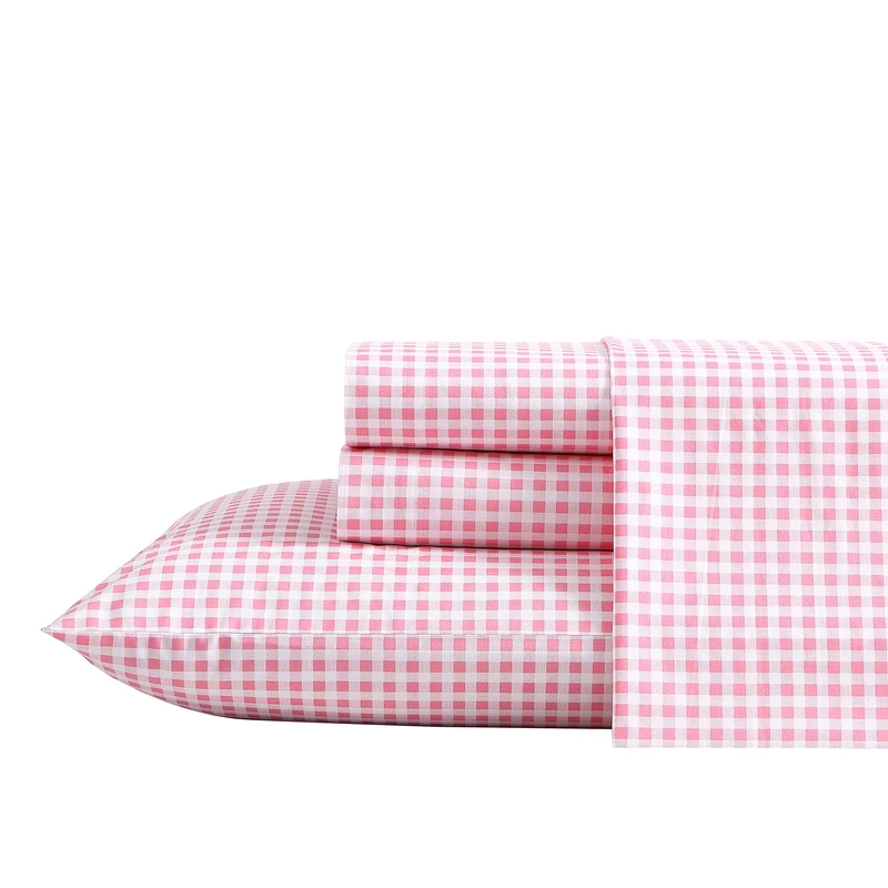 Poppy & Fritz - Full Sheets, Cotton Percale Bedding Set, Crisp & Cool, Lightweight Home Decor (Gingham Plaid Pink, Full)