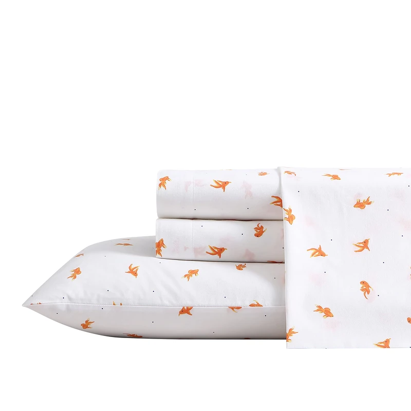 Poppy & Fritz - Twin XL Sheets, Cotton Percale Bedding Set, Crisp & Cool, Lightweight Home Decor (Goldfish, Twin XL)