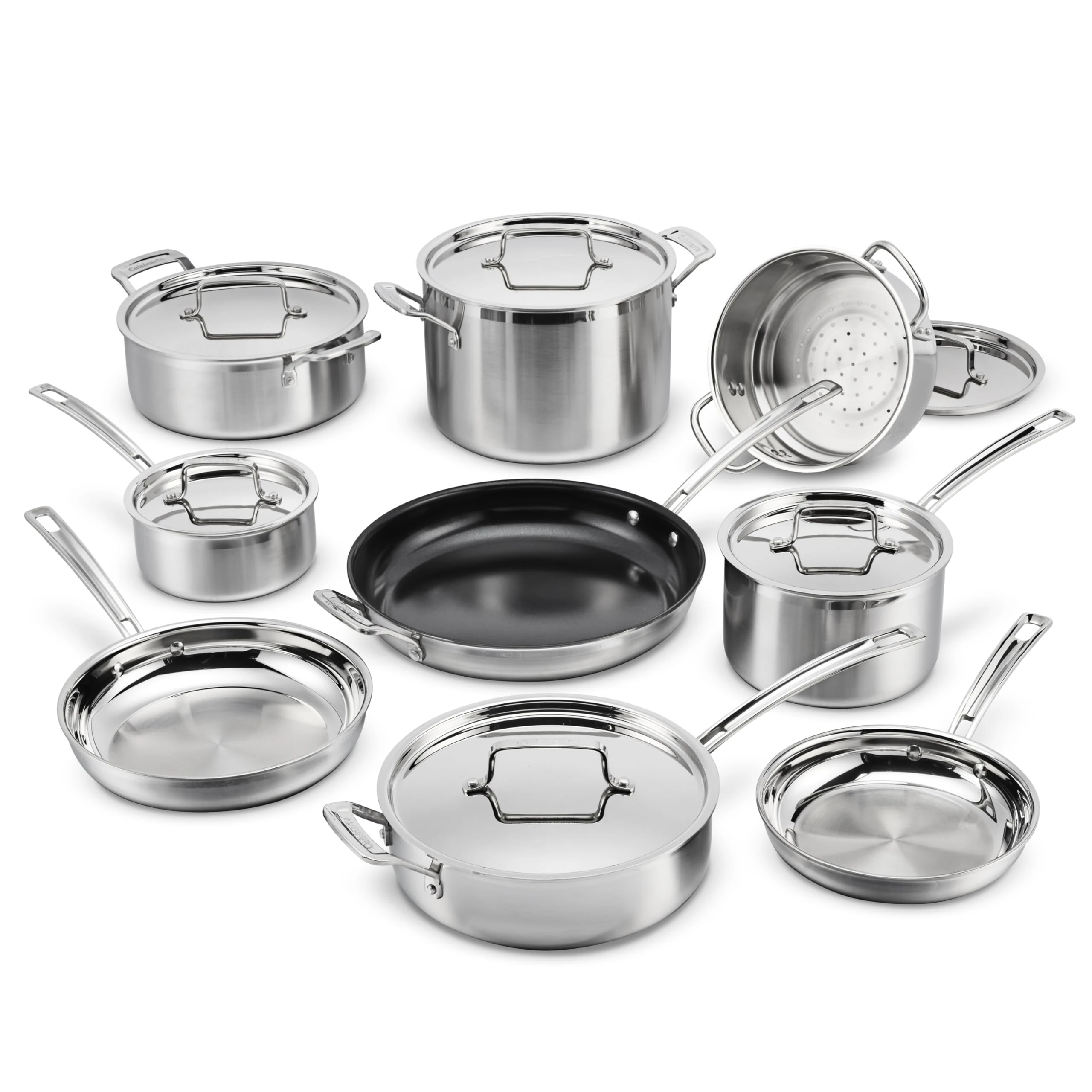 Cuisinart 15 Piece Cookware Set, MultiClad Pro Triple Ply, Silver, MCP-15N