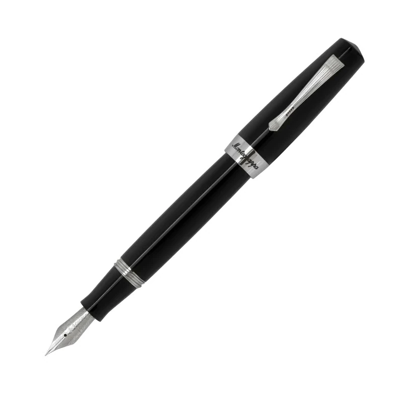 Montegrappa ELMO 02 Fountain Pen Jet Black Resin Writing Pen with Stainless Steel Fittings Nib F Stylish Gift Box