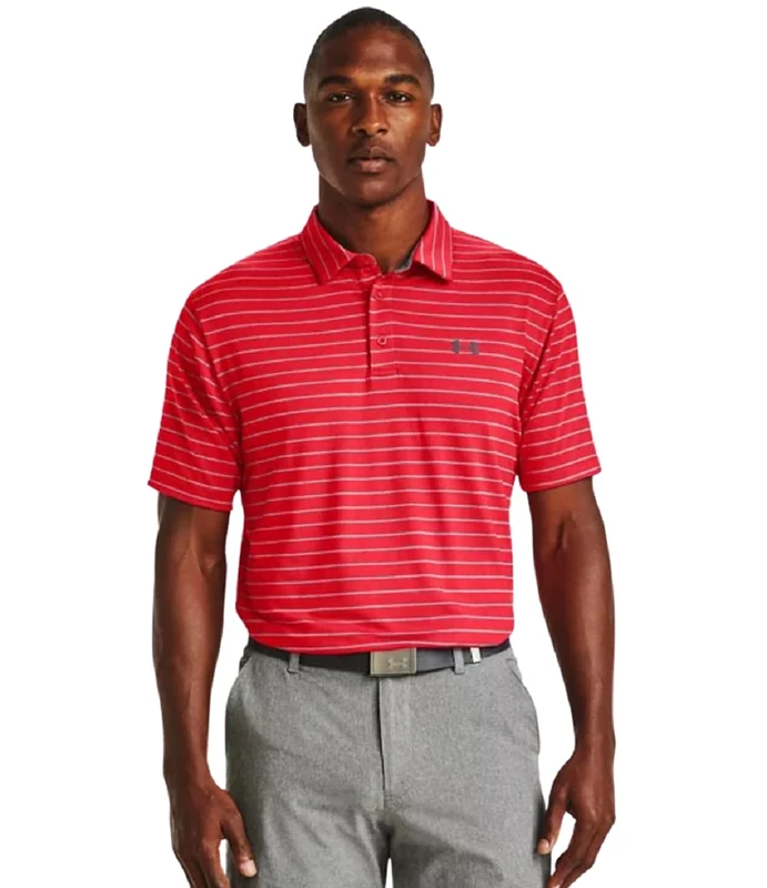 Under Armour Men's Playoff Polo (Red/Steel Stripe - 600, Large), Red/Steel Strip - 600, L