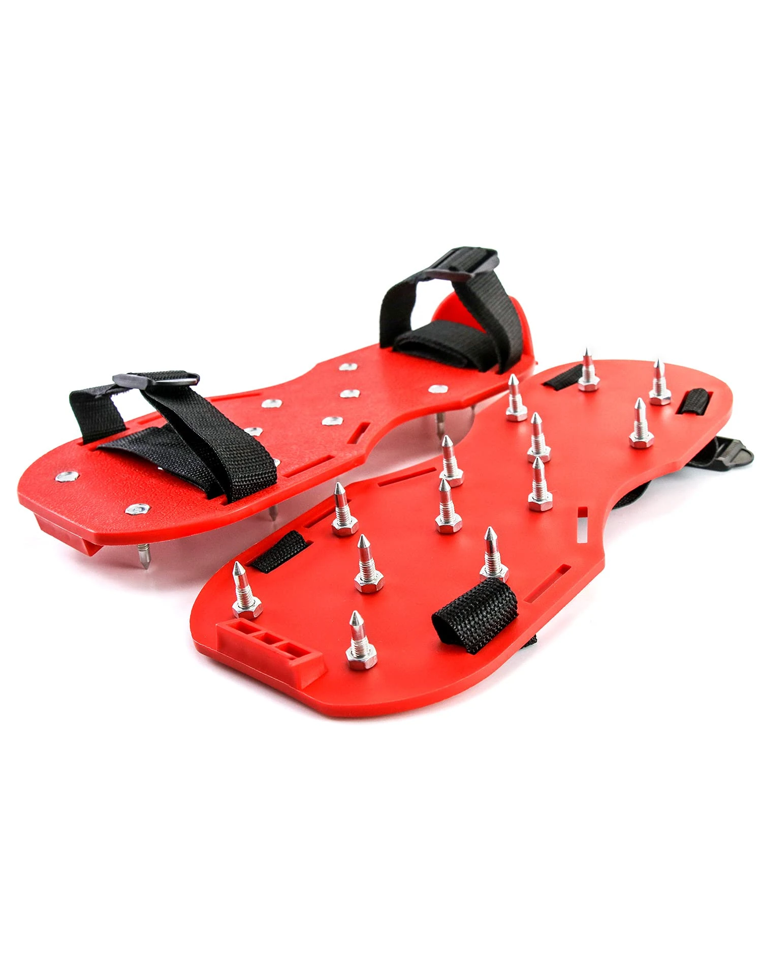 QWORK® Gunite Spiked Shoes, 1 Pair Lawn Aerator Shoes with 1" Short Spikes Perfect for Epoxy Floor, Overlays, Cover Installation, Red Color,(1 Pair)