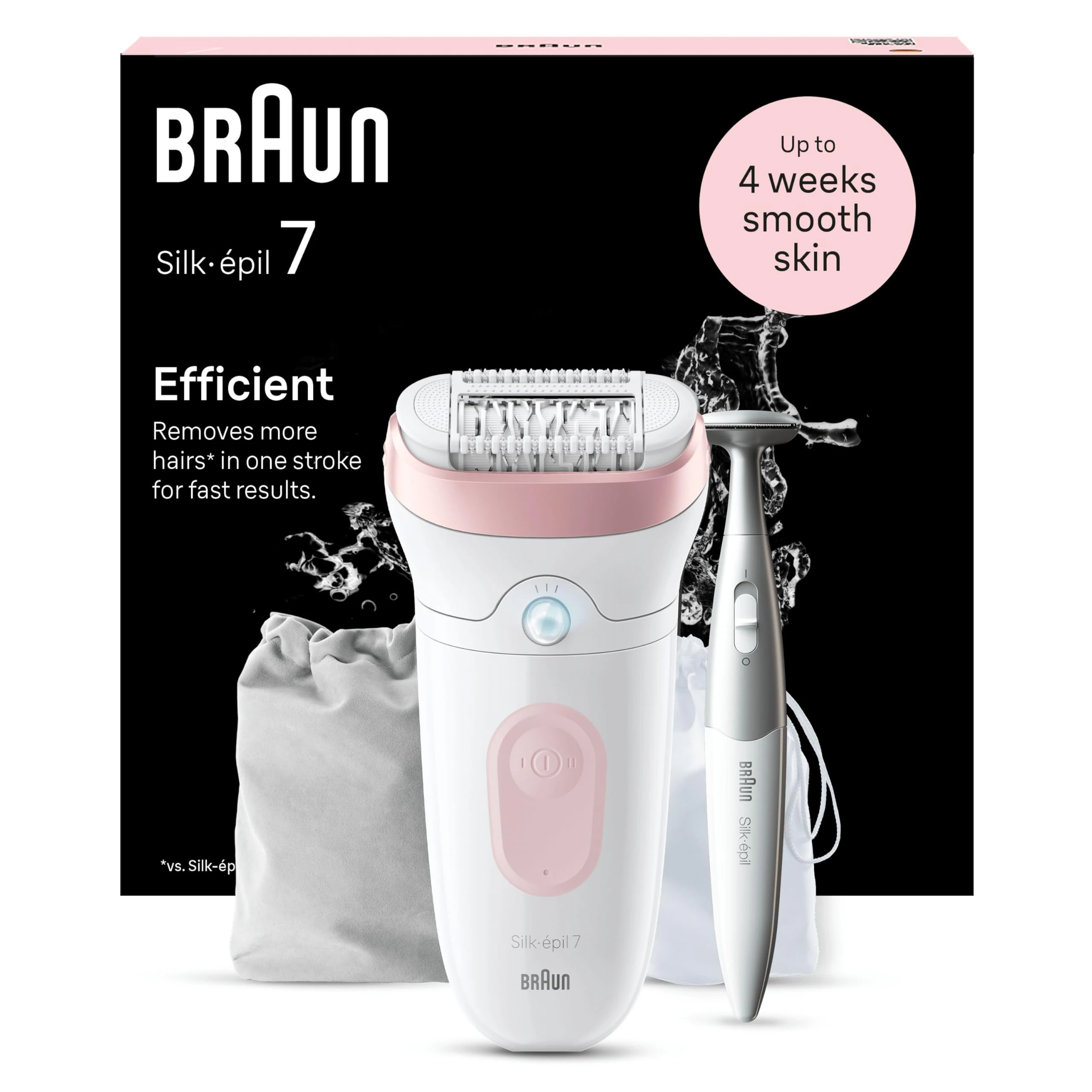 Braun Silk-épil 7 Epilator with Wide Head for Easy Hair Removal, Braun Epilator for Women, Wet & Dry, Lasting Smooth Skin, Bikini Trimmer Women, 7-210, White/Flamingo