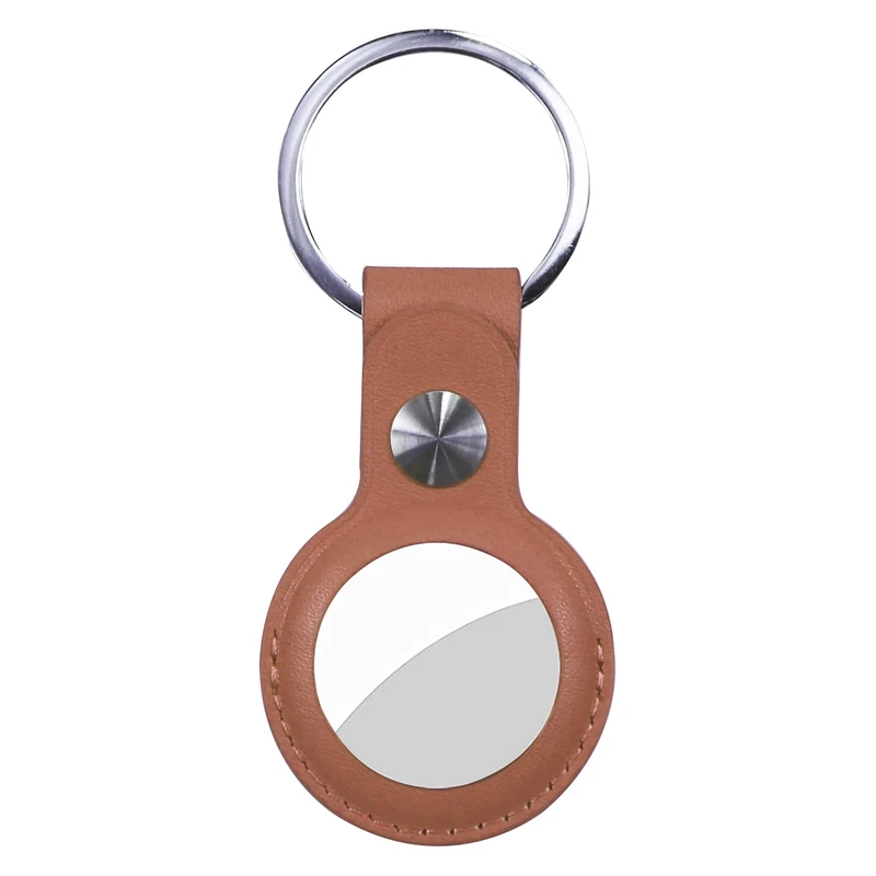 Case for AirTag Genuine Leather, Protective Cover with Keychain Ring, Anti-Scratch - Brown1
