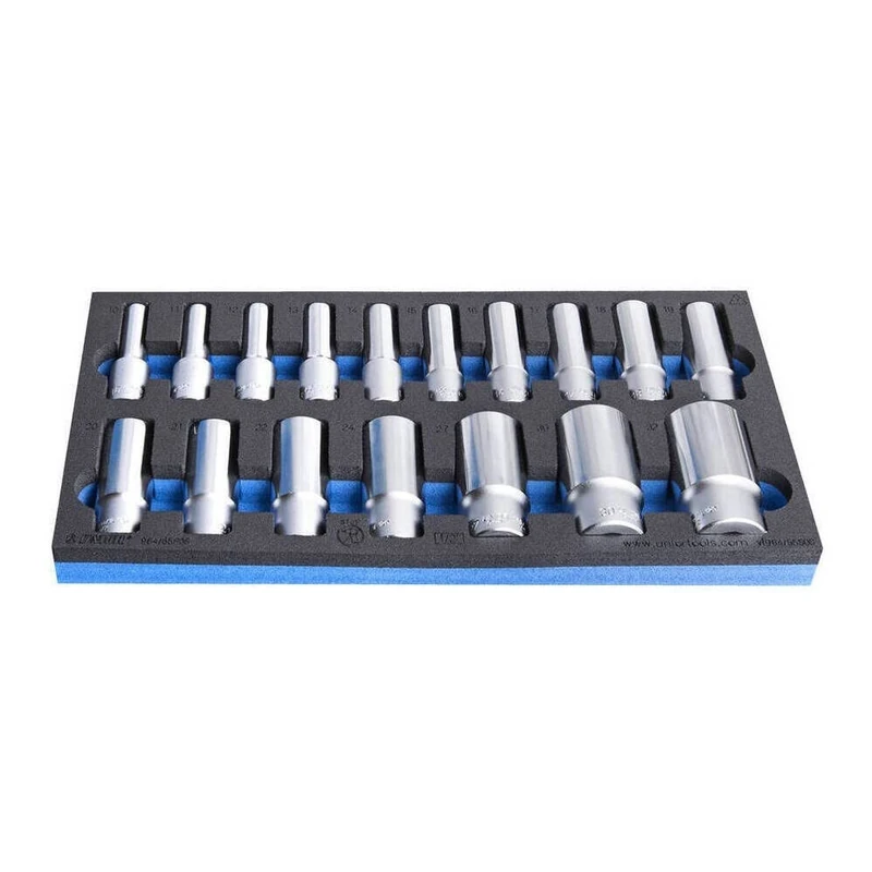 UNIOR 625332 - Juego de 17 vasos Largos de 1/2 inch en bandeja de herramientas SOS Series 964/55SOS