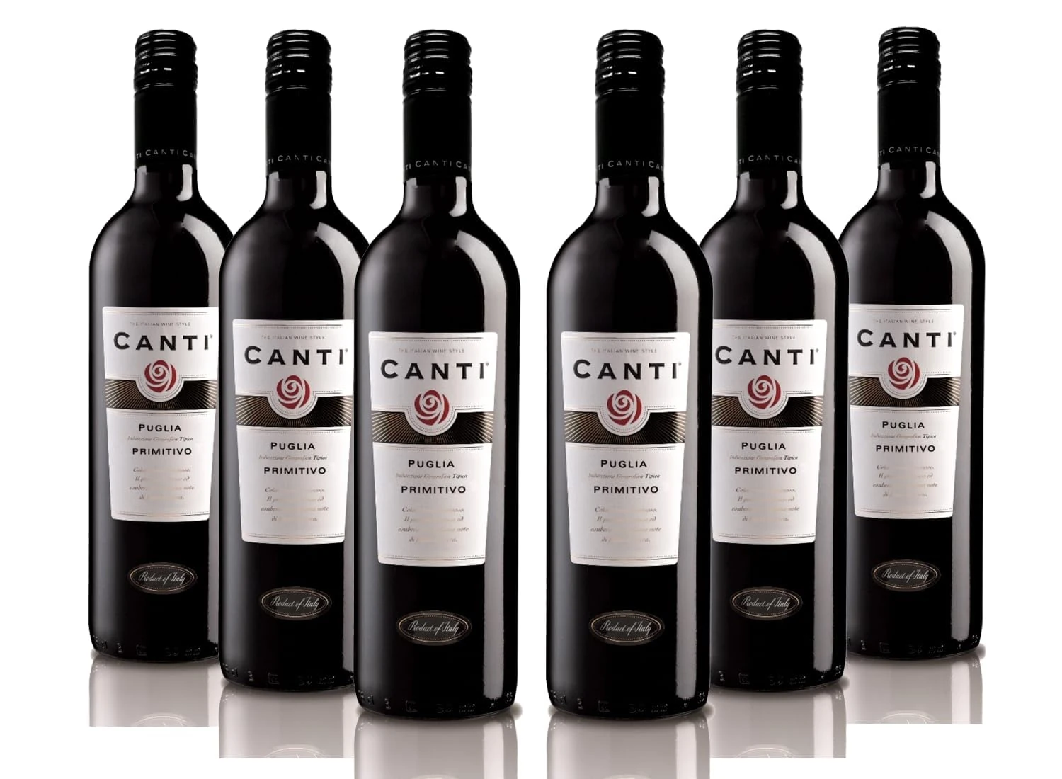 CANTI Primitivo I.G.T. Puglia, Italian Red Wine, Primitivo Pulian Grapes, Clean, Warm, of Great Structure as well as Extremely Harmonious to Taste, 6 x 750 ml
