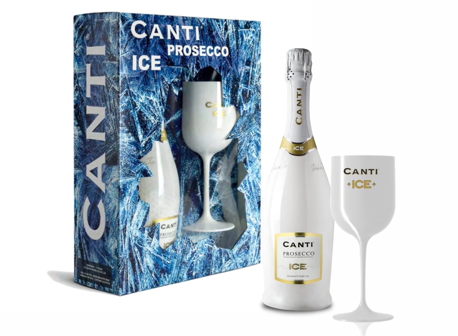 Canti - Prosecco D.O.C. ICE, Demi Sec Wine, Gift Pack with Glasses, Italian Glera Grape from Veneto, Crisp and Fruity Taste, 1x750 ml