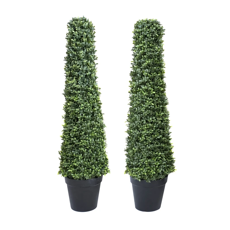 GreenBrokers Artificial Boxwood Topiary Cone Shaped Tree (Set of 2) 100cm, Metal, Green
