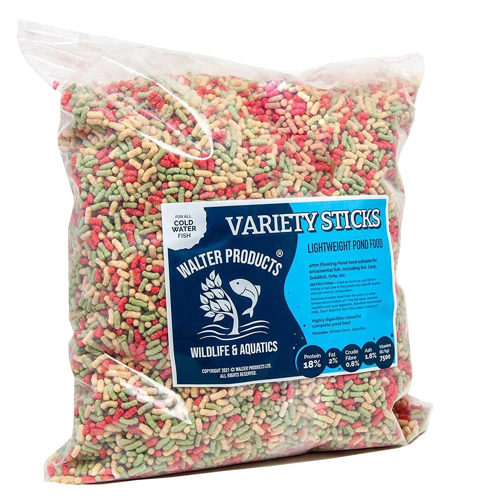 Walters Variety Sticks (10L Refill Bag) | Pond Fish Food for Goldfish, Koi and all Cold Water Pond Fish | Floating Fish Food Pond Sticks in Stay Fresh EasyTubs and Refill Bags