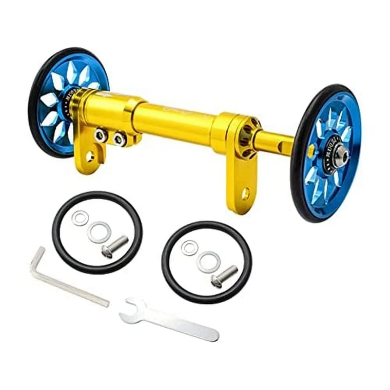 Wheel Extender for BROMPTON Eazy Wheels Extension Rod GOLD / BLUE (Extender + 2 easy wheels)