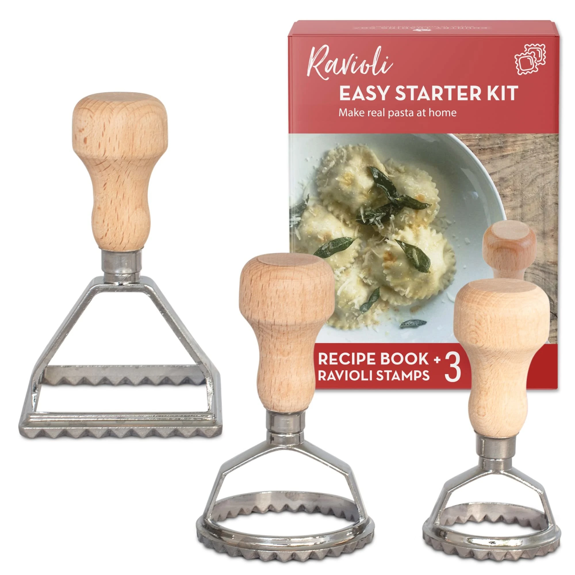 Easy Ravioli Maker Starter Kit | 3 Pasta Mold Gift Set + Cookbook | Pasta Press Guide for Ravioli & Tortellini + Recipes