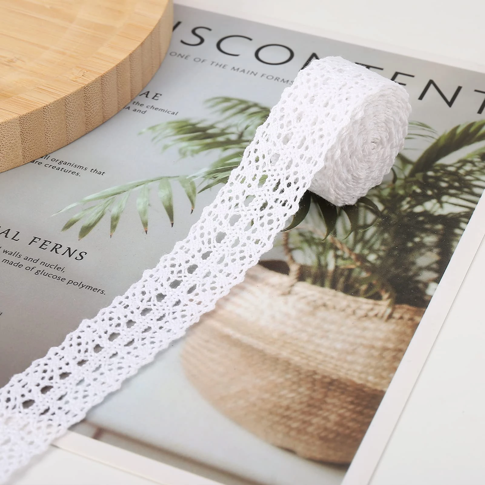 HERZWILD lace Ribbon Cotton 20 m White Trim Vintage Decorative Crochet Fabric for Sewing Craft Wedding Decoration (20 m White)