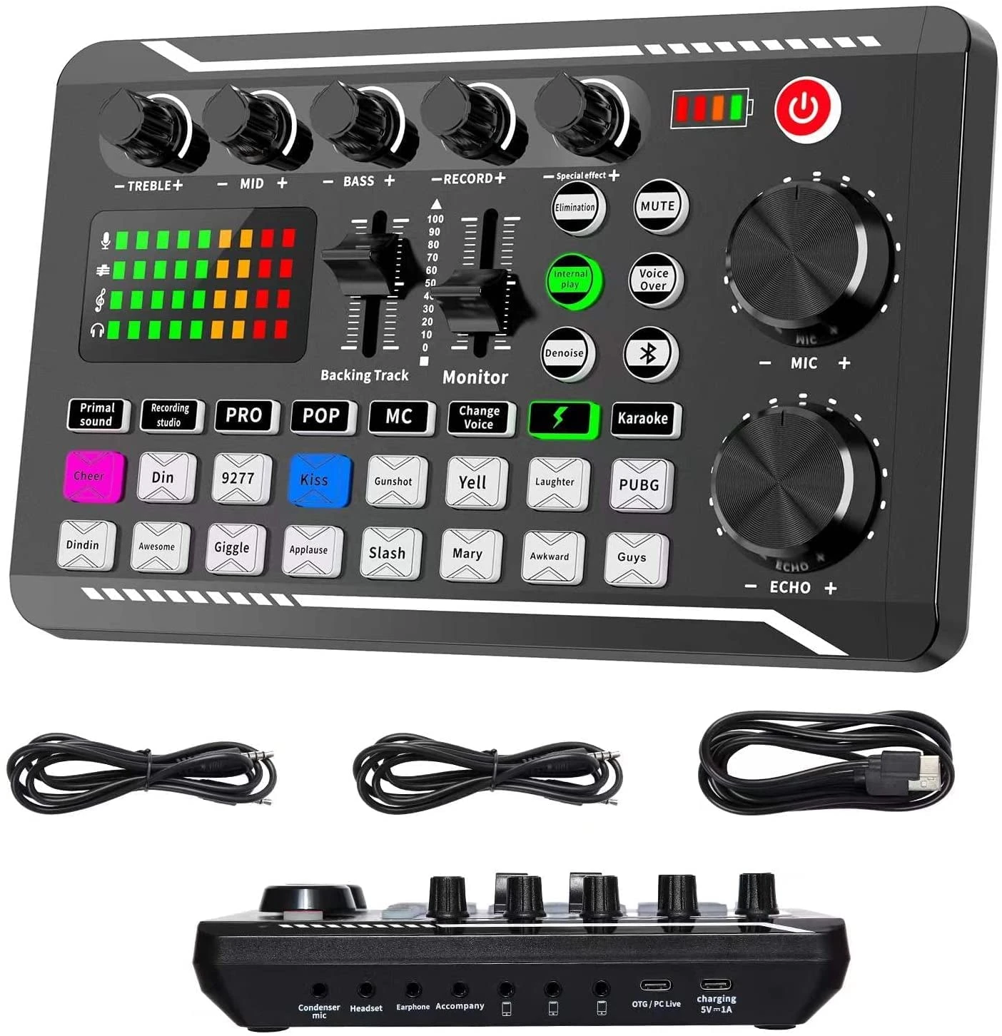 ALLWIN Live Sound Card and Audio Interface with DJ Mixer Effects and Voice Changer, F998 Bluetooth Stereo Audio Mixer, for Live Youtube Streaming, PC, Recording Studio and Gaming