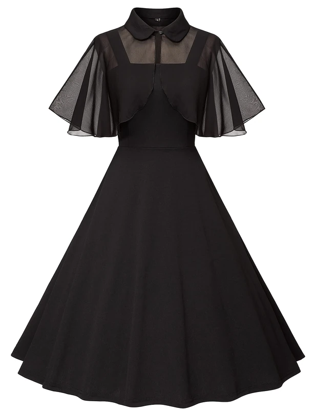 Milreason 1950s Dress for Women Vintage Chiffon Shawl for Cocktail Dress with Pockets, Black, Medium - Image 1