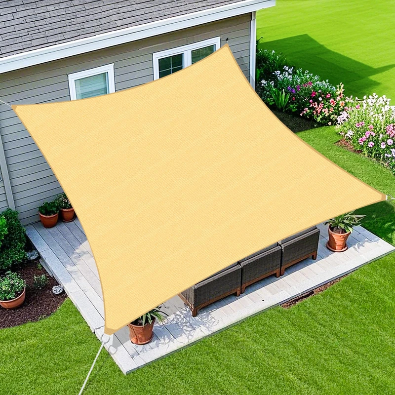 Amagenix Rectangle Sun Shade Sail Canopy, 185 GSM Permeable Shade Cloth, 16'X20' UV Block Awning for Patio Outdoor Backyard Garden, Sand