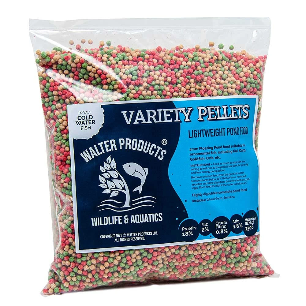 Walters Variety Pellets (10L Refill Bag) | Pond Food for Goldfish, Koi and all Cold Water Pond Fish | Floating Fish Food Pellets in Tubs and Refill Bags