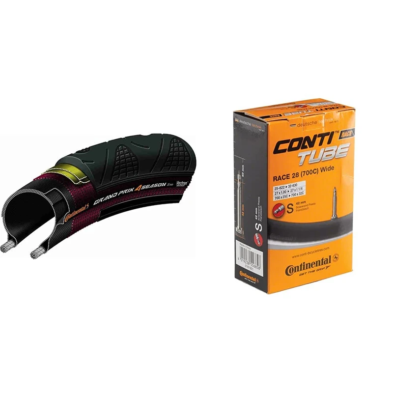 Continental Unisex's C1031328 Folding Bike Tyre, Black, 28" | 700 x 28C & R28 Training Presta Inner Tube - Black, 700C x 25 - 32 C/ Valve-42mm