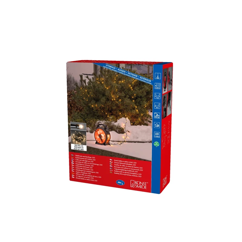 Konstsmide Micro LED Cable Reel Christmas Fairy Lights/Outdoor or Indoor (IP44) Plug in / 600 Warm White Diodes/Black Cable String Lights