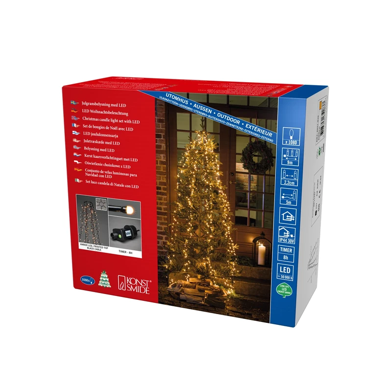 Konstsmide LED Halo Tree System Christmas Lights Outdoor 6 Strands of 180 Diodes/Outdoor or Indoor Use (IP20)/1080 Frosted Amber Diodes/Optional 8 Hour Timer/4m/String Lights Black Cable