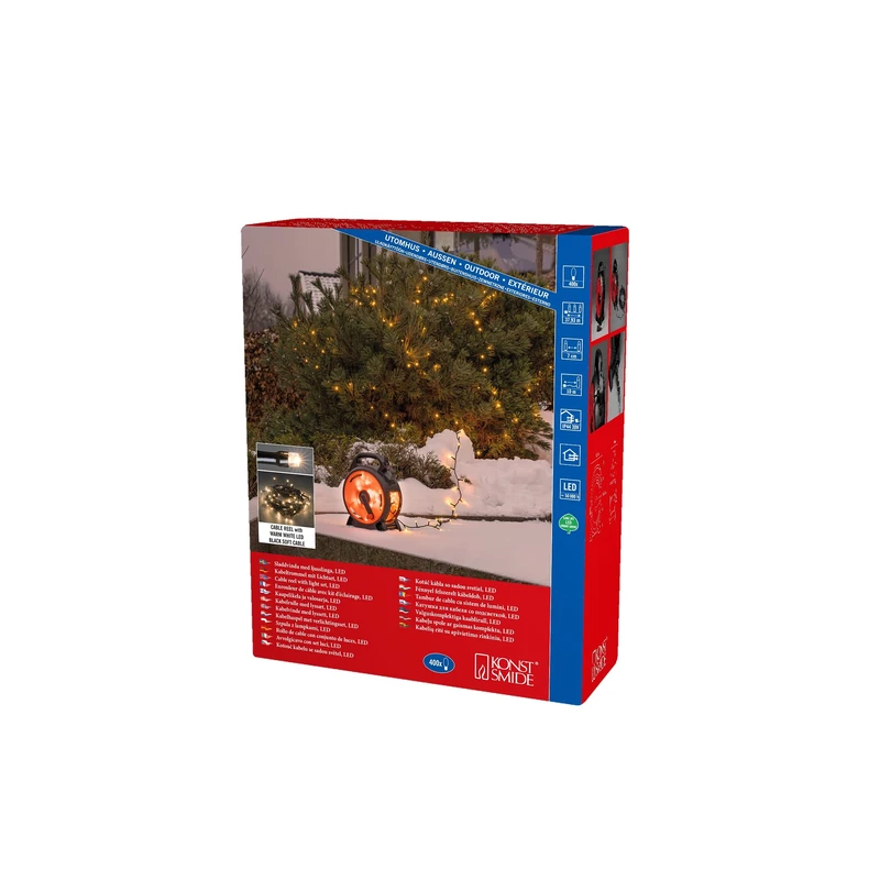 Konstsmide Micro LED Cable Reel Christmas Fairy Lights/Outdoor or Indoor (IP44) Plug in / 400 Warm White Diodes/Black Cable String Lights
